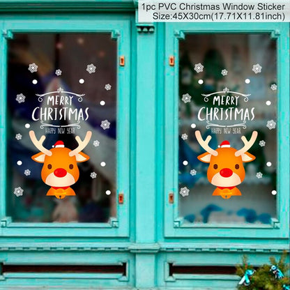 Santa Claus Elk Christmas Ornaments Window Stickers Merry Christmas Home Decoration New Year 2022 Sticker Xmas Decor Navidad