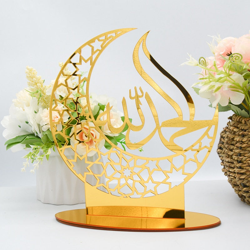 Ramadan Kareem Acrylic Ornament Eid Mubarak Decoration For Home Islamic Muslim Party Supplies Golden Moon Decor EID Al Adha Gift