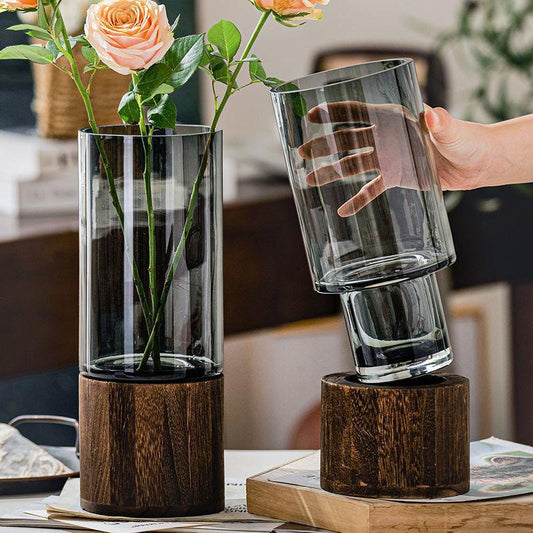 Simple Wood Vase Flower Arrangement Vase Wooden Pier Vase Plant Living Room Decoration Flower Decoration Glass Vase Home Decor