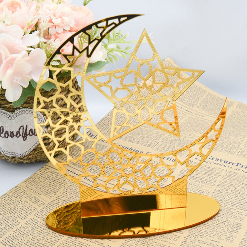 Ramadan Kareem Acrylic Ornament Eid Mubarak Decoration For Home Islamic Muslim Party Supplies Golden Moon Decor EID Al Adha Gift