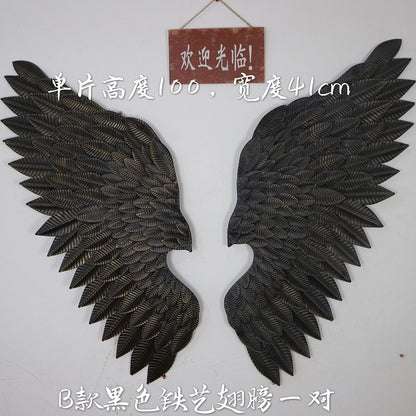 Large Ancient Iron Wall Decoration Angel Wings with LED Creative Retro Wings Bar Cafe Wall Decor Iron Home Decor Accessories