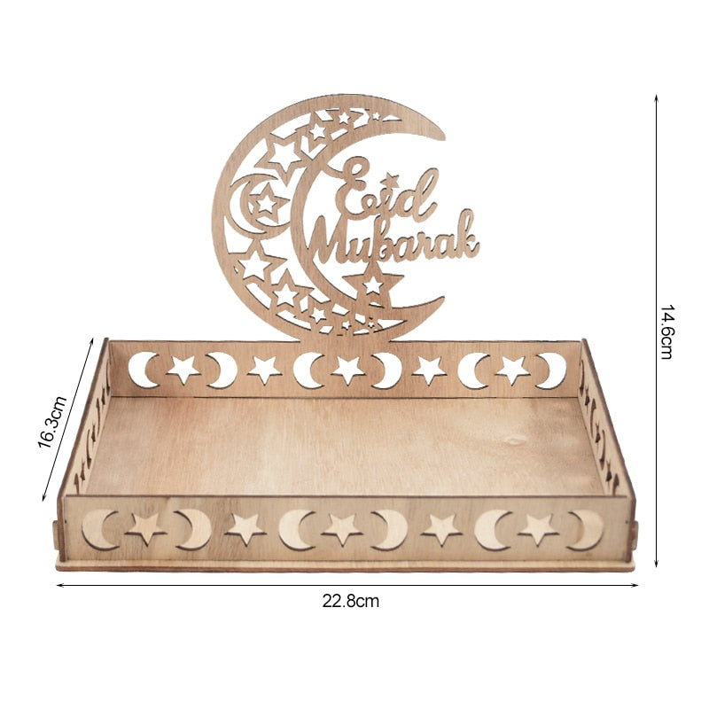 Wooden Eid Mubarak Food Tray, Eid Decoration For Home, Muslim Party Supplies