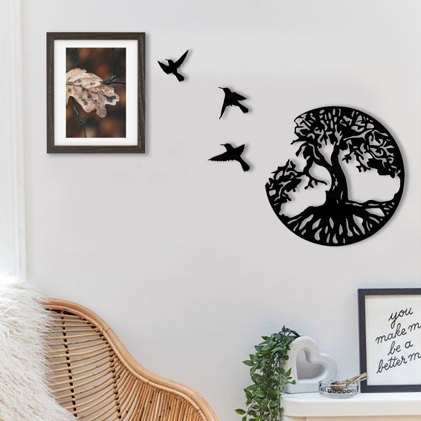 Tree Of Life &amp; Birds Metal Wall 11.02in Decor Art Decoration For Balcony Patio Porch Home Bedroom Living Room Pendant