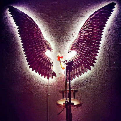 Large Ancient Iron Wall Decoration Angel Wings with LED Creative Retro Wings Bar Cafe Wall Decor Iron Home Decor Accessories