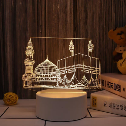 Muslim EID Mubarak Table Ornaments 3D Night Light Gurbang Kareem Ramadan Festival Party Supplies Eid Al Adha Decoration for Home