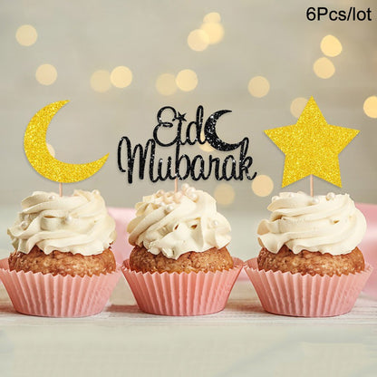 Golden Eid Mubarak Acrylic Cake Toppers Castle Moon CupCake Topper for Ramadan Islamic Muslim Festival Party Cake DIY Decoration