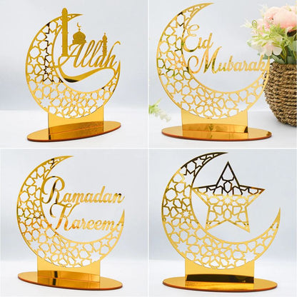 Ramadan Kareem Acrylic Ornament Eid Mubarak Decoration For Home Islamic Muslim Party Supplies Golden Moon Decor EID Al Adha Gift