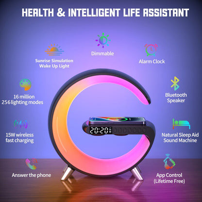 Multifunctional Alarm Clock RGB Night Light 15W Wireless Charger Speaker APP Bluetooth Control Station for Iphone 11 12 13 14