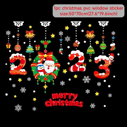 Santa Claus Elk Christmas Ornaments Window Stickers Merry Christmas Home Decoration New Year 2022 Sticker Xmas Decor Navidad