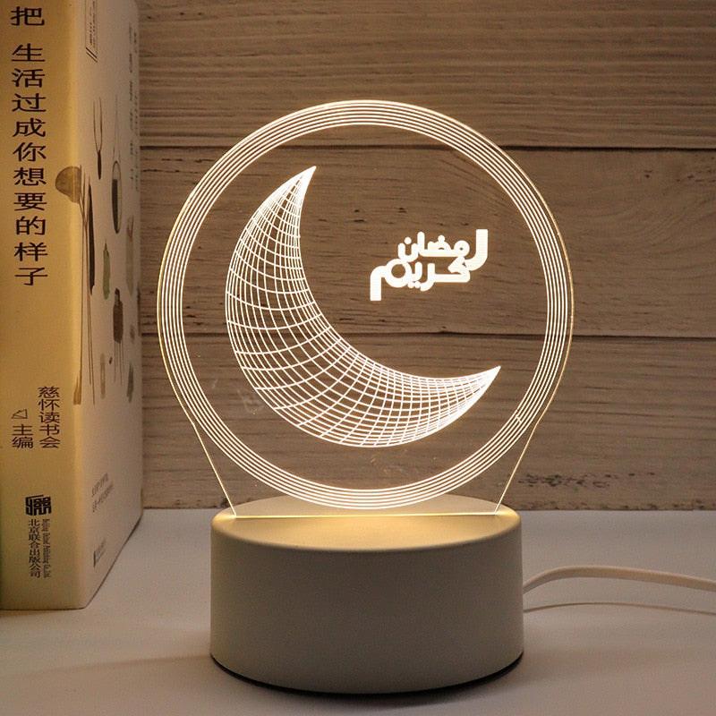 Muslim EID Mubarak Table Ornaments 3D Night Light Gurbang Kareem Ramadan Festival Party Supplies Eid Al Adha Decoration for Home