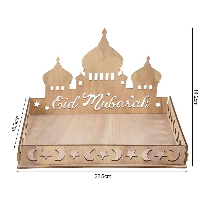 Wooden Eid Mubarak Food Tray, Eid Decoration For Home, Muslim Party Supplies