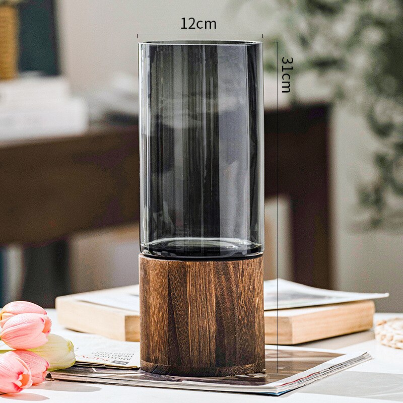 Simple Wood Vase Flower Arrangement Vase Wooden Pier Vase Plant Living Room Decoration Flower Decoration Glass Vase Home Decor