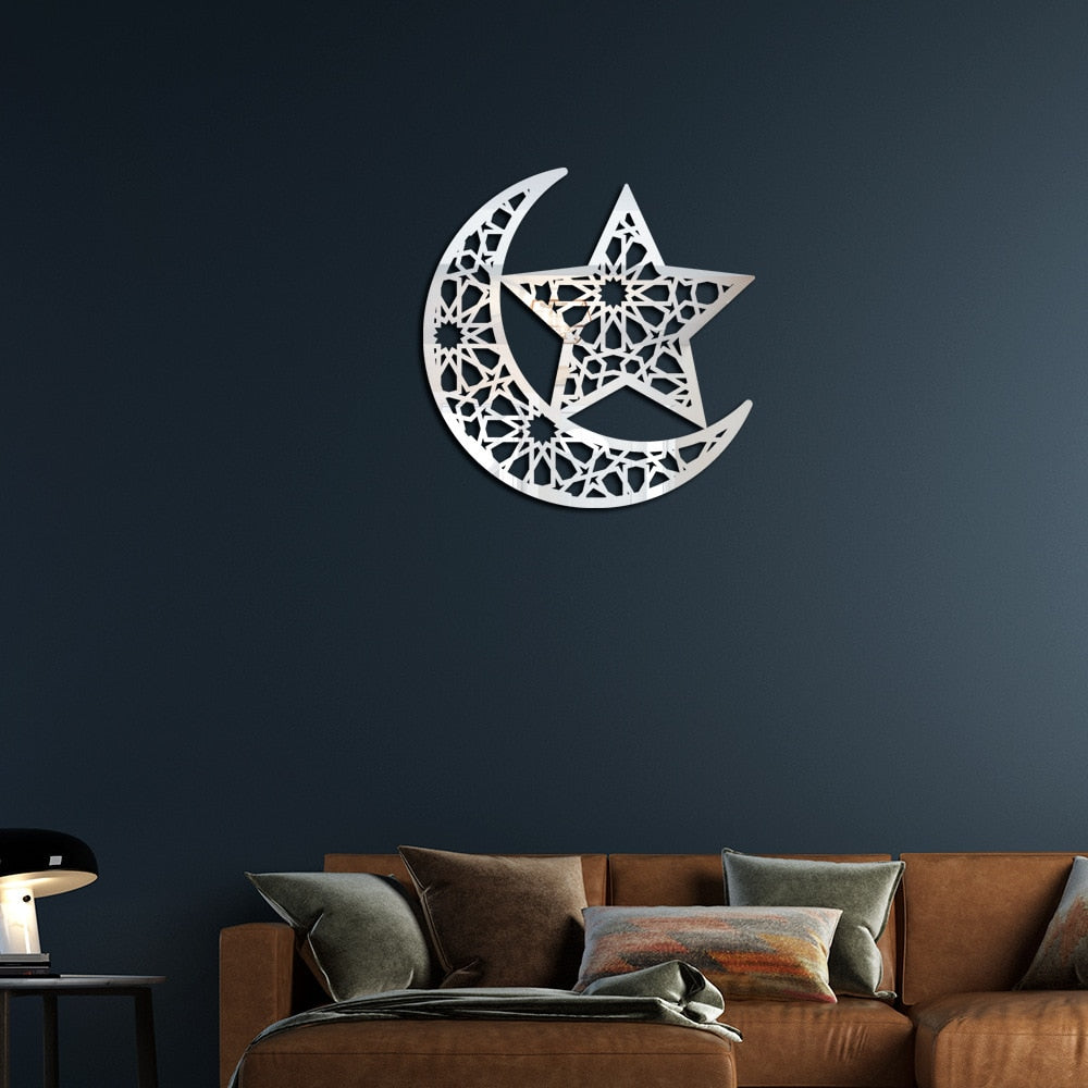 Ramadan Decoration 2023 3D Stars And Moon Eid Mubarak Acrylic Mirror Stickers Home Decor Wall Sticker часы настенные رمضان