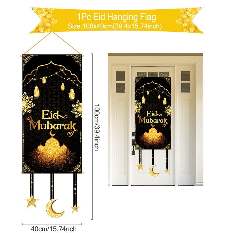 EID Mubarak Outdoor Fan-shaped Flag Banner Ramadan Decoration For Home Islamic Muslim Party Supplies Ramadan Kareem Home Decor