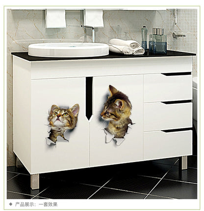 Newest Home Decor Cats 3D Wall Stickers Hole View Toilet Sticker Cat Home Decoration PVC Wall Decals Removable Art Wallpapers