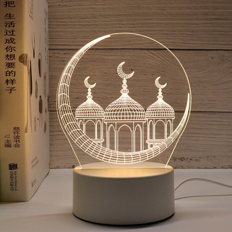 Muslim EID Mubarak Table Ornaments 3D Night Light Gurbang Kareem Ramadan Festival Party Supplies Eid Al Adha Decoration for Home