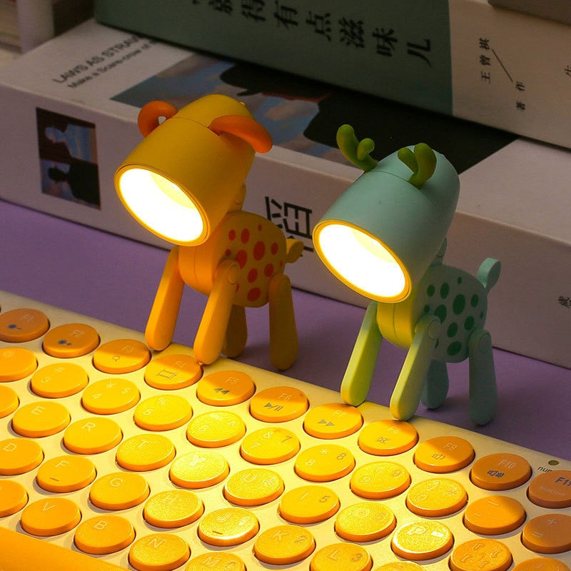 LED Mini Night Light Cute Dog Deer Foldable Desk Lamps Desktop Ornament Book Light Kids Room Bedside Bedroom Decor Holiday Gifts