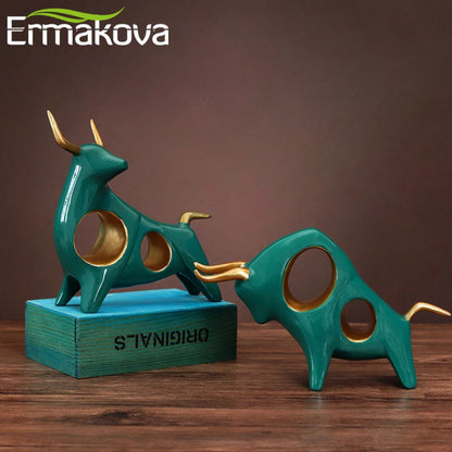 ERMAKOVA Cattle Animal Ox Statue Home Decor Living Room Bull Sculpture TV Cabinet Ornament Crafts Abstract Figurine Home Decor