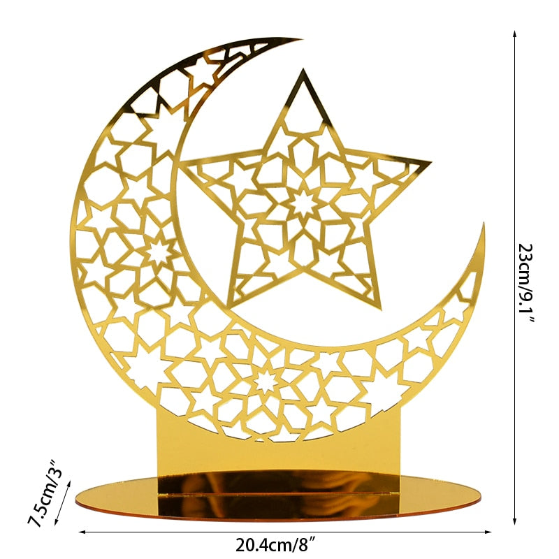 Hollow Out Ramadan Moon Acrylic Table Ornament Eid Mubarak DIY Decoration For Home Kareem Eid Gift Islamic Muslim Party Supplies