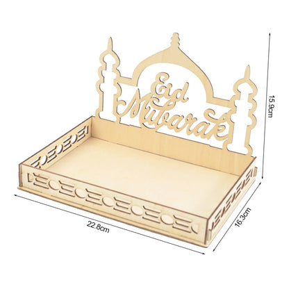 Wooden Eid Mubarak Food Tray, Eid Decoration For Home, Muslim Party Supplies