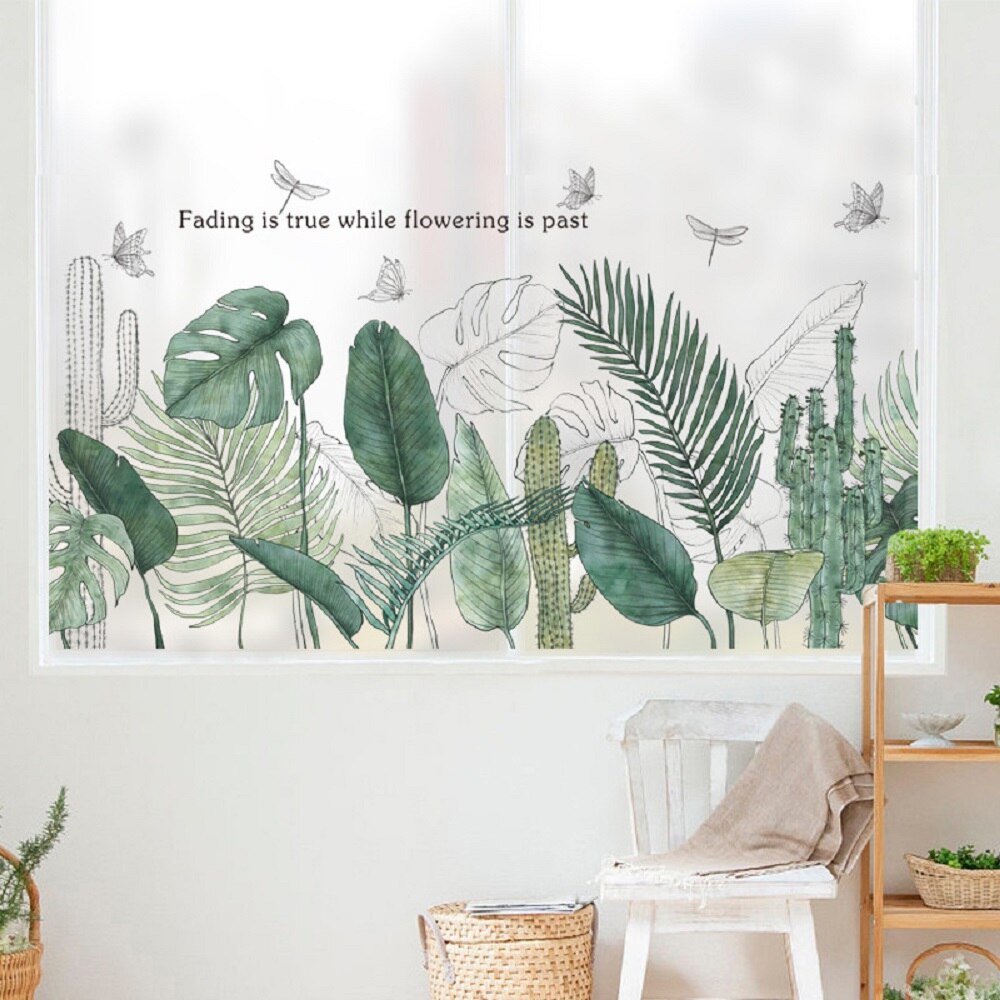 Tropical Green Leaves Wall Stickers For Bedroom Living Room Sofa TV Background Wall Decor Removable Vinyl Wall Decals Home Decor