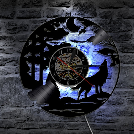 Luminous Cool Led Wolf Vinyl, Wall Clock with Remote Control