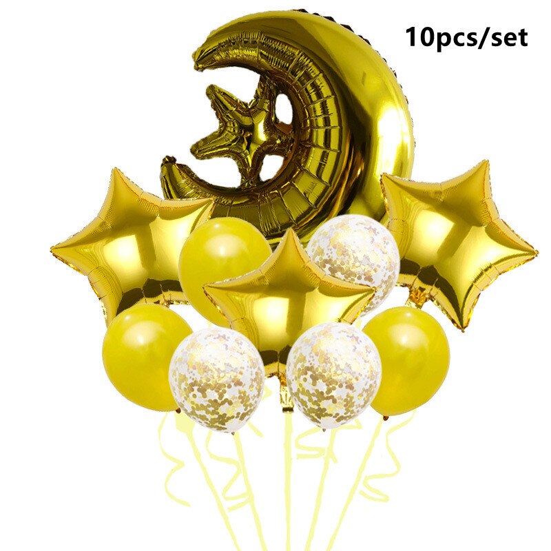 Eid Mubarak Balloons 2022 Ramadan Decoration for Home Moon Star Foil Balloon Muslim Aid Moubarak Kareem Festival Party Supplies