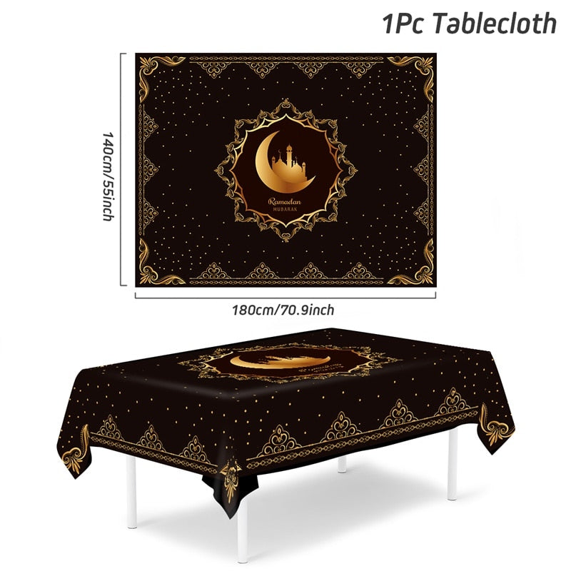 Eid Mubarak Tablecloths Ramadan Decoration for Home Islamic Muslim Party Decor Ramadan Tableware Supplies Eid Al Adha Gift Islam