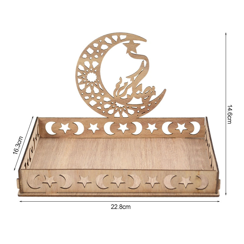 Wooden Eid Mubarak Food Tray, Eid Decoration For Home, Muslim Party Supplies