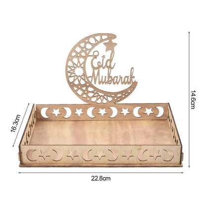 Wooden Eid Mubarak Food Tray, Eid Decoration For Home, Muslim Party Supplies