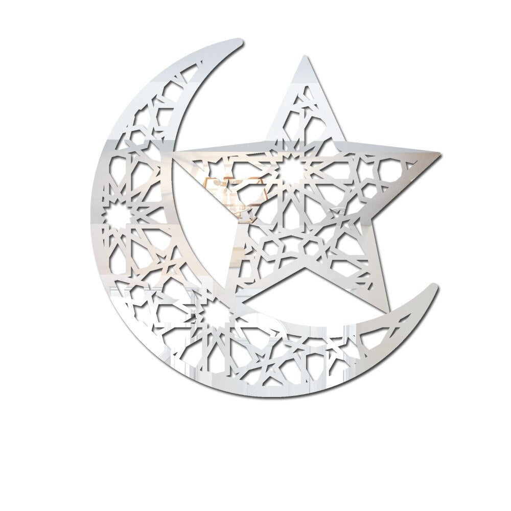 Ramadan Decoration 2023 3D Stars And Moon Eid Mubarak Acrylic Mirror Stickers Home Decor Wall Sticker часы настенные رمضان