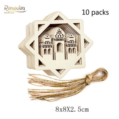 Eid Mubarak Wooden Ornaments, Pendant Ramadan Decoration for Home.