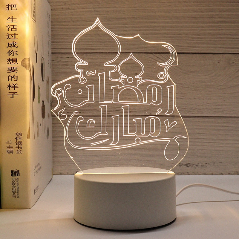 Muslim EID Mubarak Table Ornaments 3D Night Light Gurbang Kareem Ramadan Festival Party Supplies Eid Al Adha Decoration for Home