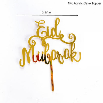 Golden Eid Mubarak Acrylic Cake Toppers Castle Moon CupCake Topper for Ramadan Islamic Muslim Festival Party Cake DIY Decoration