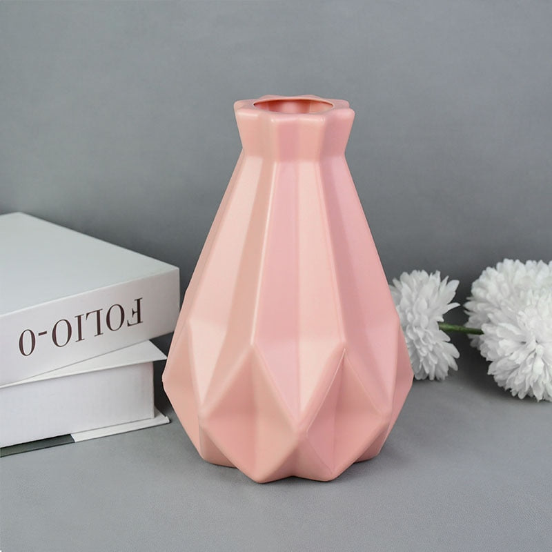 Modern Flower Vase White Pink Blue Plastic Vase Flower Pot Basket Nordic Home Living Room Decoration Ornament Flower Arrangement