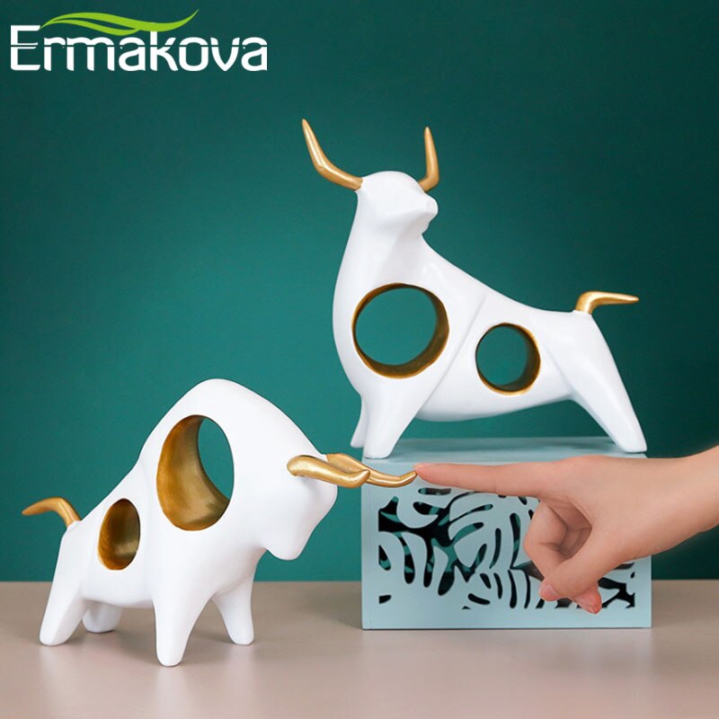 ERMAKOVA Cattle Animal Ox Statue Home Decor Living Room Bull Sculpture TV Cabinet Ornament Crafts Abstract Figurine Home Decor