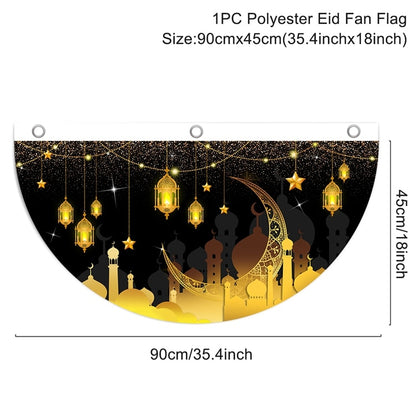 EID Mubarak Outdoor Fan-shaped Flag Banner Ramadan Decoration For Home Islamic Muslim Party Supplies Ramadan Kareem Home Decor