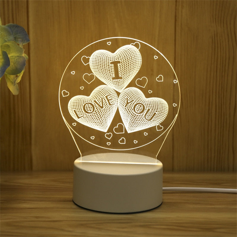 Kids Night Light 3D LED Night Lamp Creative Table Bedside Lamp Romantic Heart Bear Light Kids Gril Home Decor Christmas Gift