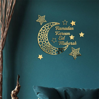 Eid Mubarak Wall Stickers 3D Ramadan Kareem Moon Star Decal Self-adhesive Wall Decor Muslim Islamic Festival Party Supplies