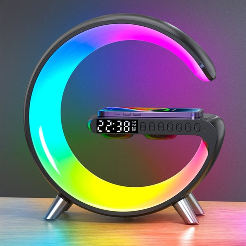 LED App Control RGB Night Light Wireless Charger Alarm Clock Desk Lamp With APP Control Blue Tooth Audio Speaker Atmosphere Lamp