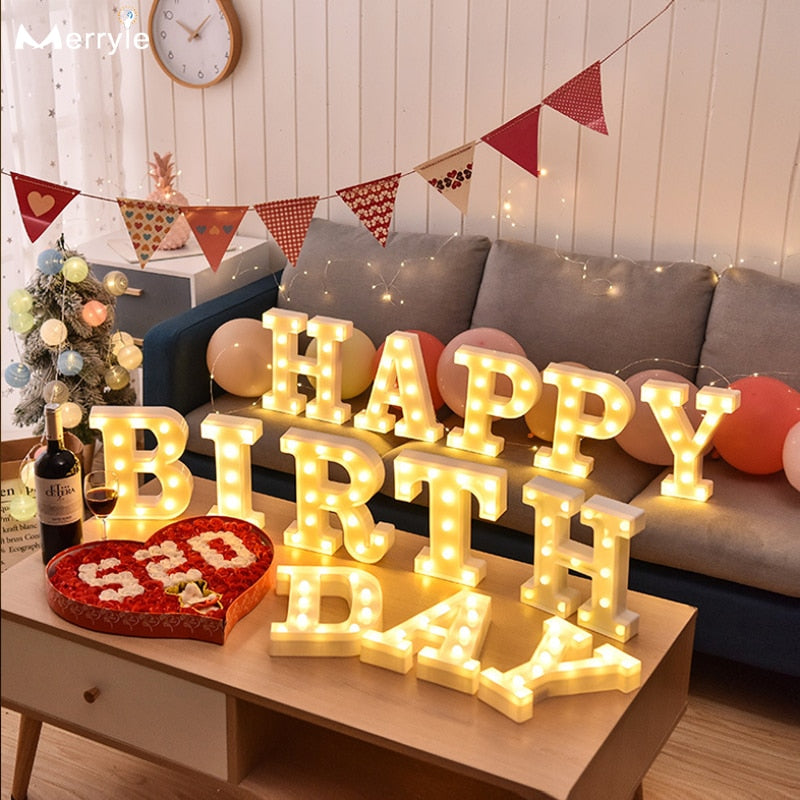 Luminous LED Letter Lights, Birthday Party Decorations.