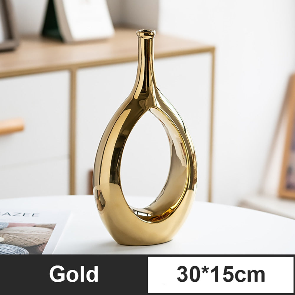 Modern Golden Silver Ceramic Vase For Flowers,Nordic Home Living Room Bedroom Decor,Wedding Party Table Decoration Ornaments