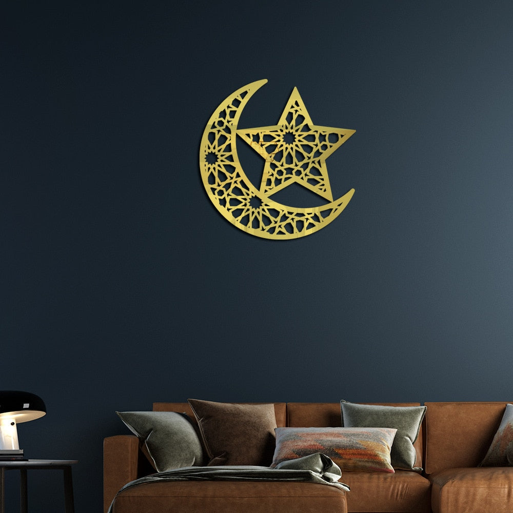 Ramadan Decoration 2023 3D Stars And Moon Eid Mubarak Acrylic Mirror Stickers Home Decor Wall Sticker часы настенные رمضان