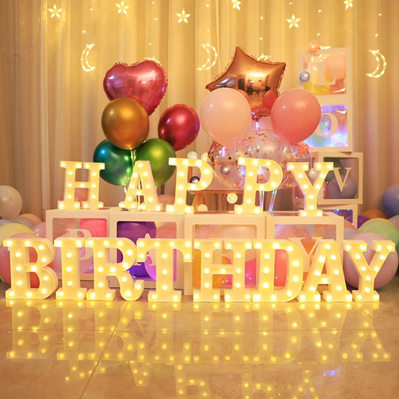 Luminous LED Letter Lights, Birthday Party Decorations.