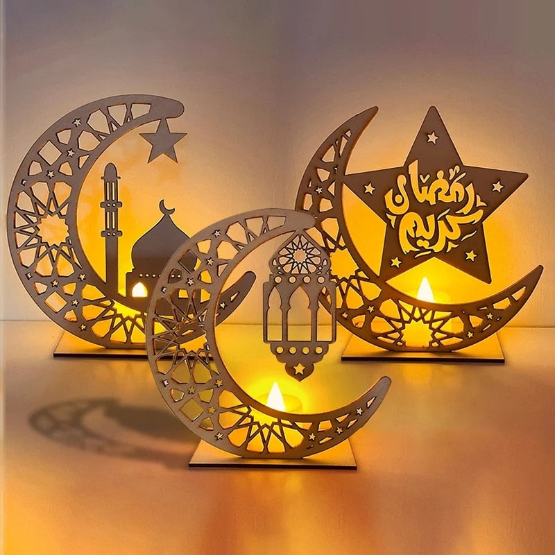 Candle Led Lights For Home - Ramadan Wooden Light Ornament