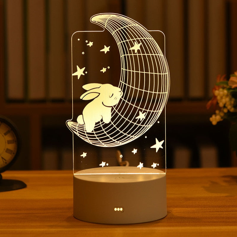 Kids Night Light 3D LED Night Lamp Creative Table Bedside Lamp Romantic Heart Bear Light Kids Gril Home Decor Christmas Gift