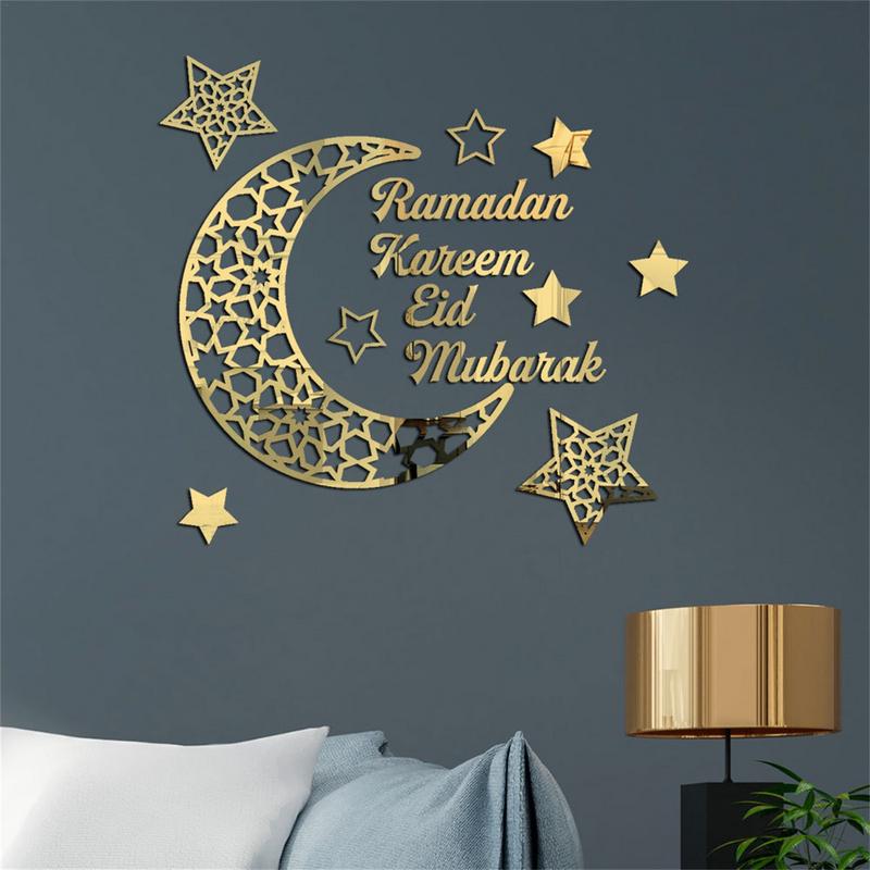 Eid Mubarak Wall Stickers 3D Ramadan Kareem Moon Star Decal Self-adhesive Wall Decor Muslim Islamic Festival Party Supplies