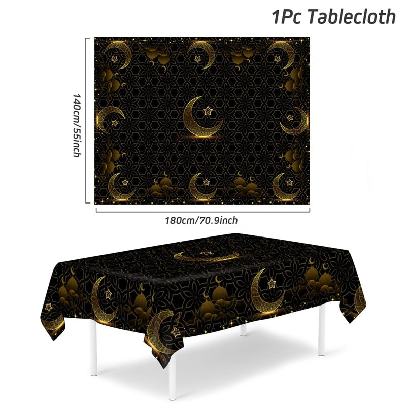 Eid Mubarak Tablecloths Ramadan Decoration for Home Islamic Muslim Party Decor Ramadan Tableware Supplies Eid Al Adha Gift Islam