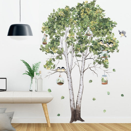 Big Tree Birch Wall Stickers, Green Leaves Wall Decals.