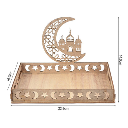 Wooden Eid Mubarak Food Tray, Eid Decoration For Home, Muslim Party Supplies